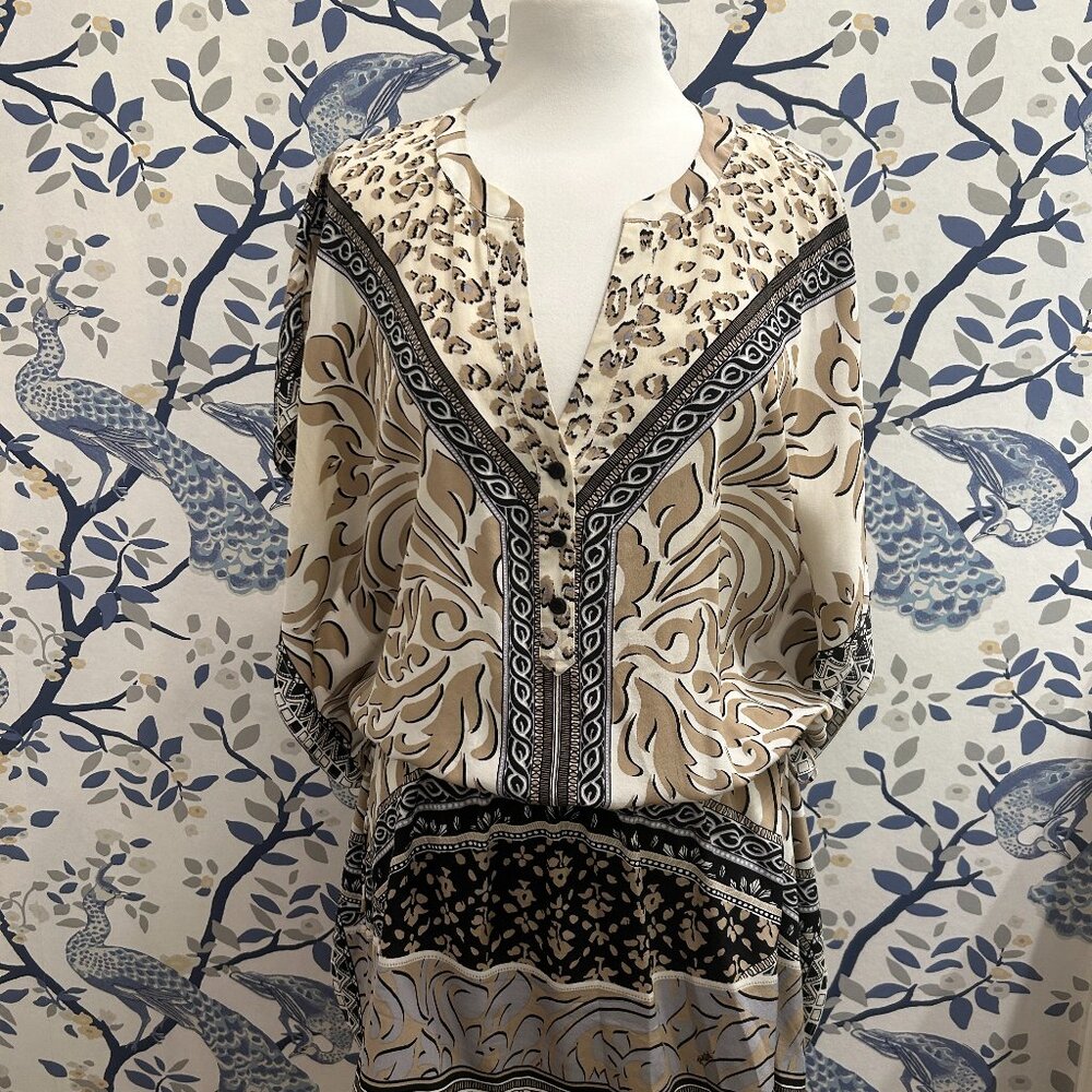 Hale Bob 100% Silk Dropped Waist Dress Size L